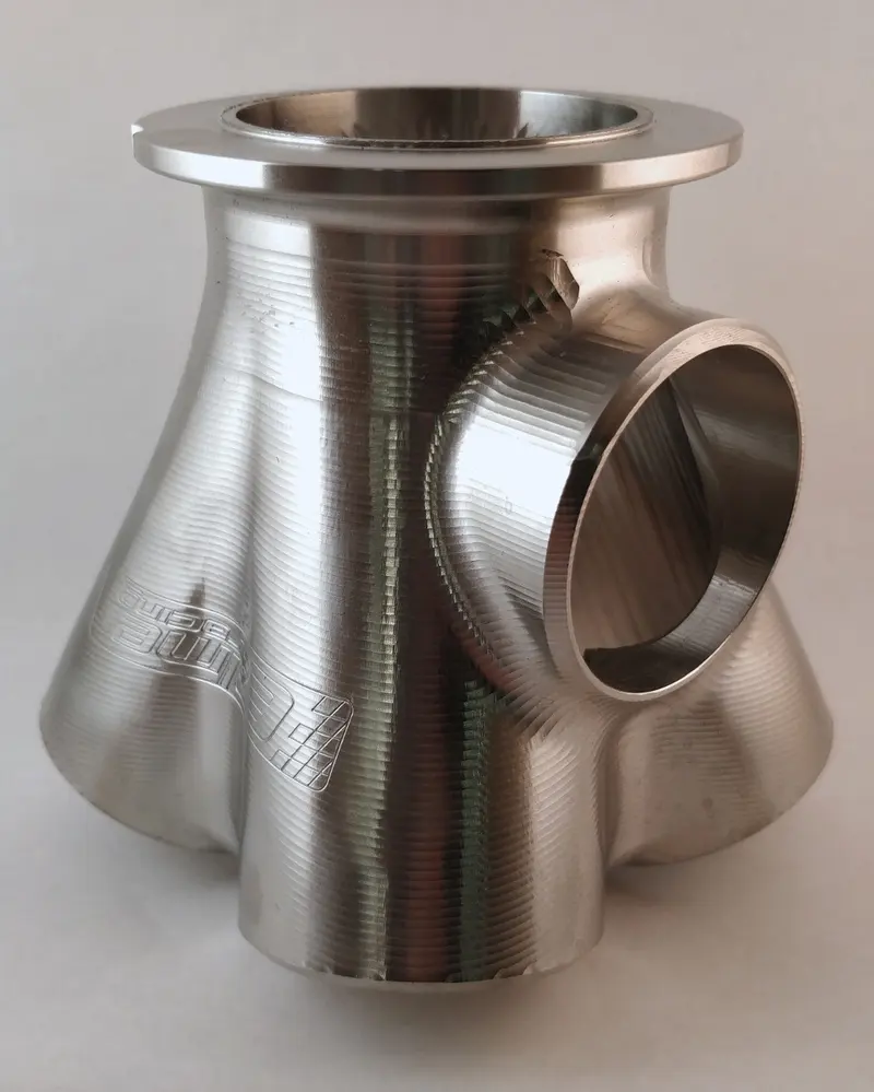 A billet merge collector, machined and ready to weld into a manifold